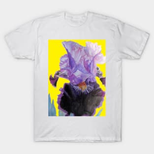 Iris Watercolor Painting - on Yellow T-Shirt